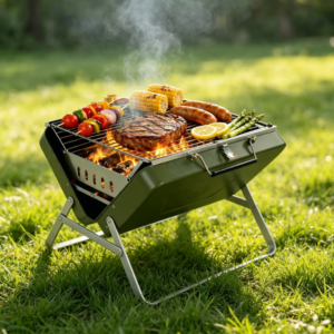 Portable Charcoal Grill with Folding Large Grilling Area, Suitable for Outdoor Gatherings and Backyard BBQs