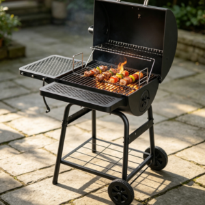Charcoal BBQ Barrel with Adjustable Grill, Large Cooking Area