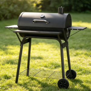 Large Barrel-Style Charcoal Grill with Front and Rear Double Grilling Grills