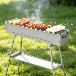 Alloy Steel Folding BBQ Grill, Adjustable Ventilation and Support, Outdoor BBQ Skewers Set