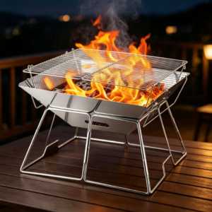 Folding Campfire BBQ Grill, 304 Stainless Steel Grill Net, with Storage Bag and Kitchen Clip
