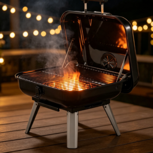Foldable Desktop Charcoal Grill with Built-in Thermometer and Adjustable Vent