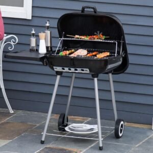 Portable Charcoal Smoking Barrel Grill with Wheels and Thermometer