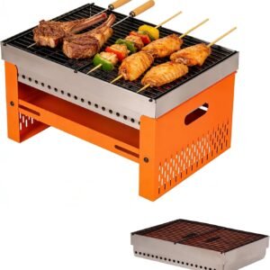 Portable Charcoal Grill, Small Desktop Grill, Foldable Mini Japanese Grill, Stainless Steel Camping Grill, Suitable for Picnics and Parties