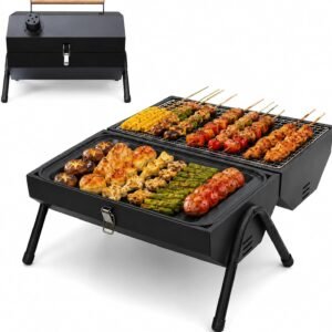 Desktop Charcoal Grill, Portable Foldable Double-Sided Grill Pan/Grill Net, Thickened Body, Suitable for Camping, Picnics, and Outdoor Cooking